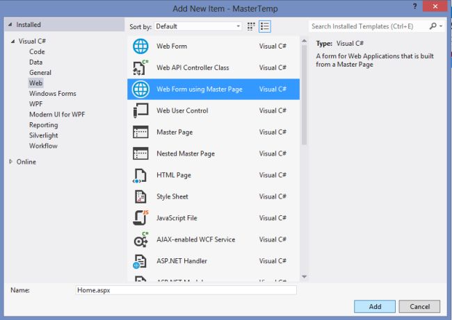Web from using Master Page